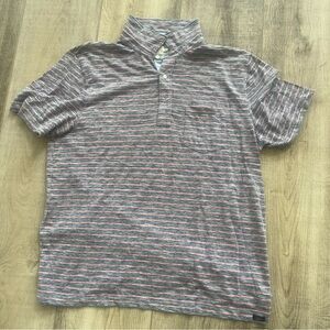 Faherty 3 button SS Polo Shirt Horizontal stripes Men’s XL Grey pink Cotton Poly